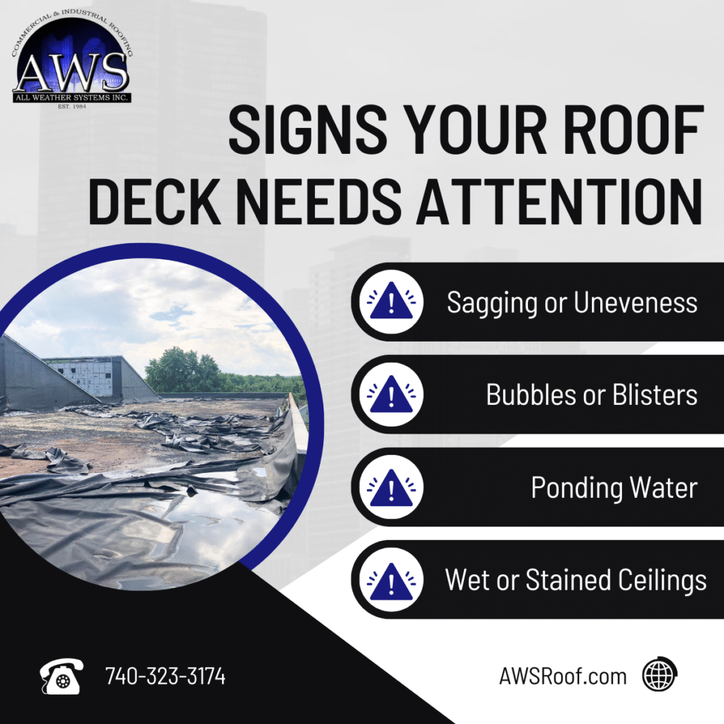 Roof deck and structural inspection on a commercial flat roof